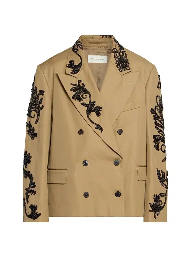 Dries Van Noten Women's Bosea Embroidered Twill Double-Breasted Jacket - Camel