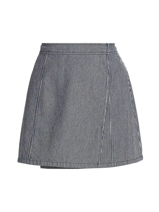 ATM Anthony Thomas Melillo Women's Striped Wrap-Front Miniskirt - Naval Blue Combo