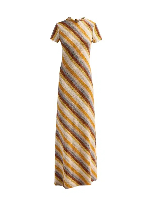Silvia Tcherassi Women's Allie Beaded-Collar Metallic Striped Knit Maxi Dress - Multi Color Stripes