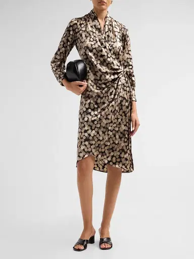 Kiton Women's Printed Silk Wrap Midi Dress - Black Sand - Size 12 | Thumbnail 2
