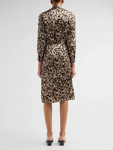Kiton Women's Printed Silk Wrap Midi Dress - Black Sand - Size 12 | Thumbnail 3