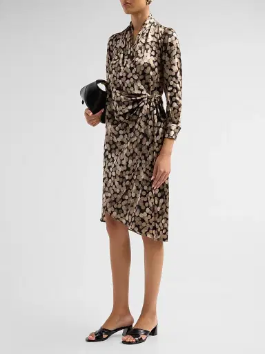 Kiton Women's Printed Silk Wrap Midi Dress - Black Sand - Size 12 | Thumbnail 4