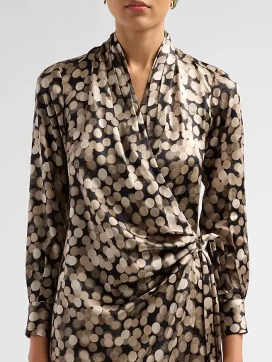 Kiton Women's Printed Silk Wrap Midi Dress - Black Sand - Size 12 | Thumbnail 5