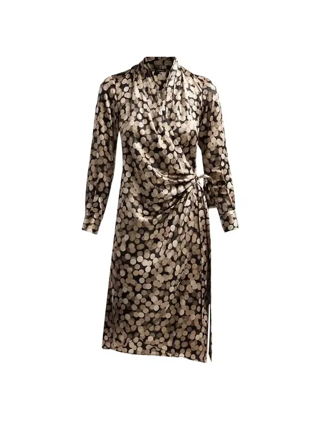 Kiton Women's Printed Silk Wrap Midi Dress - Black Sand