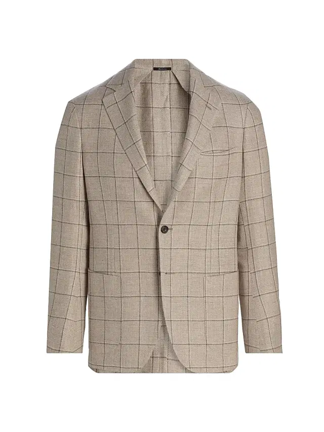 Sartorio Napoli Men's Windowpane Plaid Linen-Wool-Silk Sport Coat - Cream