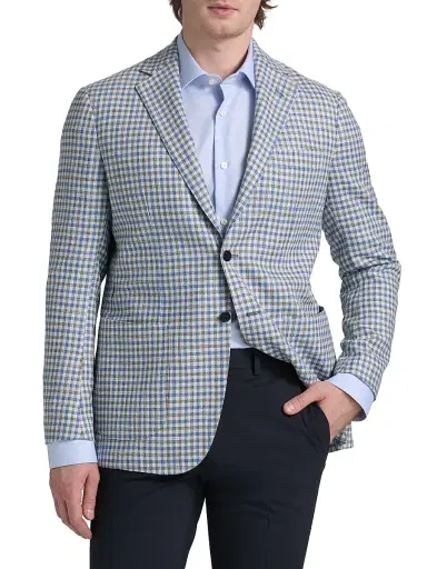 Sartorio Napoli Men's Gingham Wool-Blend Sport Coat - Light Blue - Size 40 | Thumbnail 3