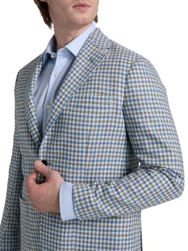 Sartorio Napoli Men's Gingham Wool-Blend Sport Coat - Light Blue - Size 40 | Thumbnail 6