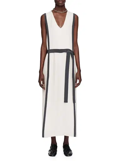 Joseph Women's Muguet Silk Crepe Shift Midi-Dress - White Grey | Thumbnail 2 Joseph Women's Muguet Silk Crepe Shift Midi-Dress - White Grey | Thumbnail 2
