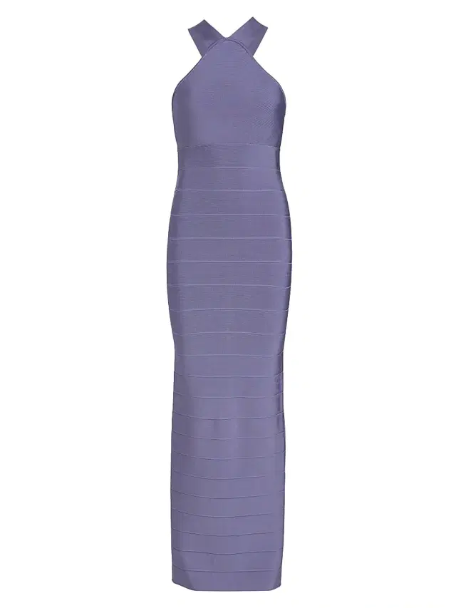Hervé Léger Women's Icon Halter Cross Back Gown - Haze