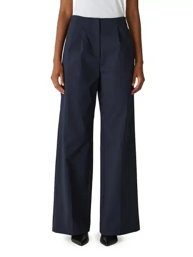 Rebecca Taylor Women's Cotton Sateen Wide-Leg Trousers - Dark Navy | Thumbnail 3 Rebecca Taylor Women's Cotton Sateen Wide-Leg Trousers - Dark Navy | Thumbnail 3