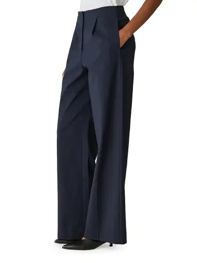 Rebecca Taylor Women's Cotton Sateen Wide-Leg Trousers - Dark Navy | Thumbnail 4 Rebecca Taylor Women's Cotton Sateen Wide-Leg Trousers - Dark Navy | Thumbnail 4