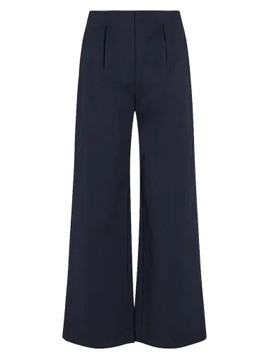 Rebecca Taylor Women's Cotton Sateen Wide-Leg Trousers - Dark Navy | Thumbnail 1 Rebecca Taylor Women's Cotton Sateen Wide-Leg Trousers - Dark Navy | Thumbnail 1