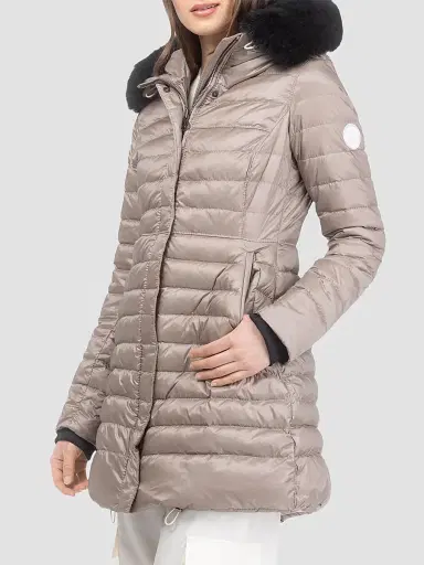 Gorski Women's Apres-Ski Jacket with Detachable Toscana Lamb Hood Trim - Stone - Size Medium | Thumbnail 4 Gorski Women's Apres-Ski Jacket with Detachable Toscana Lamb Hood Trim - Stone - Size Medium | Thumbnail 4