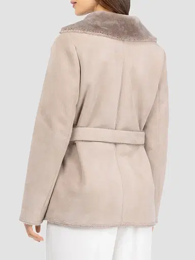 Gorski Women's Merino Shearling Lamb Jacket with Whipstitch Trim - Taupe - Size Large | Thumbnail 4