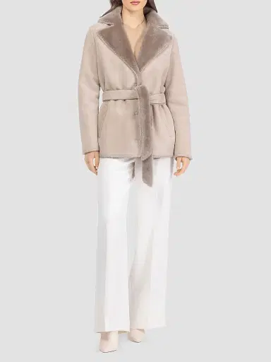 Gorski Women's Merino Shearling Lamb Jacket with Whipstitch Trim - Taupe - Size Large | Thumbnail 5