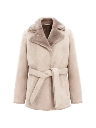 Gorski Women's Merino Shearling Lamb Jacket with Whipstitch Trim - Taupe - Size Large | Thumbnail 1