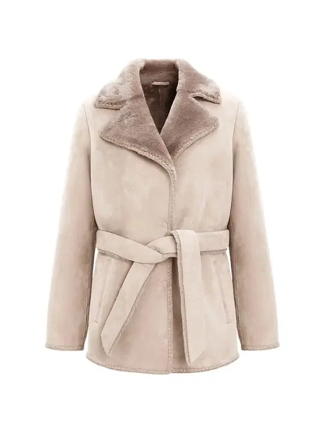 Gorski Women's Merino Shearling Lamb Jacket with Whipstitch Trim - Taupe