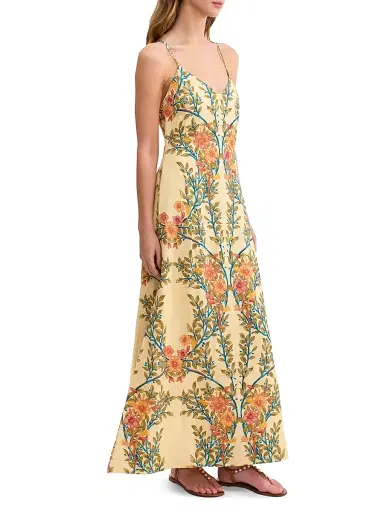 Rebecca Taylor Women's Cleo Printed Linen-Blend A-Line Maxi Dress - Butter Cream Multi | Thumbnail 3