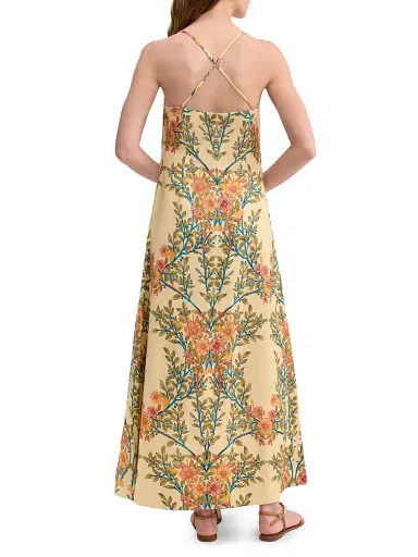 Rebecca Taylor Women's Cleo Printed Linen-Blend A-Line Maxi Dress - Butter Cream Multi | Thumbnail 4