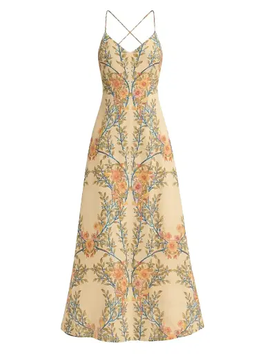 Rebecca Taylor Women's Cleo Printed Linen-Blend A-Line Maxi Dress - Butter Cream Multi | Thumbnail 1