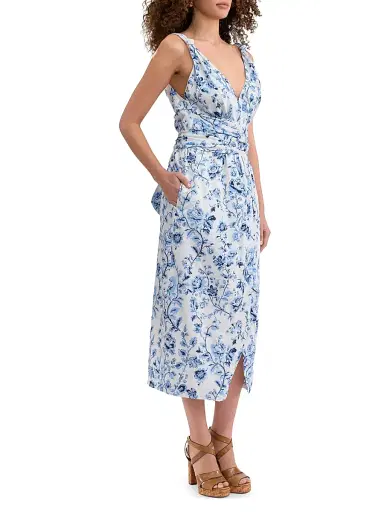 Rebecca Taylor Women's Emelia Floral Cotton Wrap Midi-Dress - Alaskan Blue Multi | Thumbnail 3
