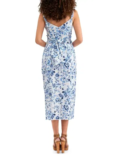 Rebecca Taylor Women's Emelia Floral Cotton Wrap Midi-Dress - Alaskan Blue Multi | Thumbnail 4