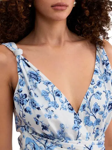 Rebecca Taylor Women's Emelia Floral Cotton Wrap Midi-Dress - Alaskan Blue Multi | Thumbnail 5