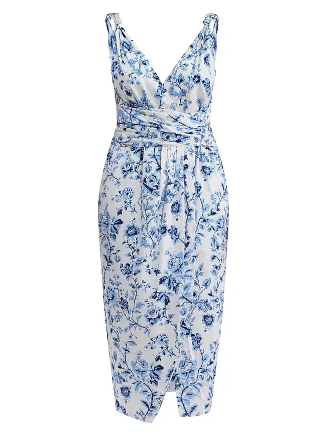 Rebecca Taylor Women's Emelia Floral Cotton Wrap Midi-Dress - Alaskan Blue Multi