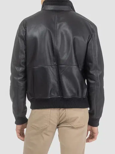 Gorski Men's Shearling Lamb Bomber Jacket - Black | Thumbnail 4