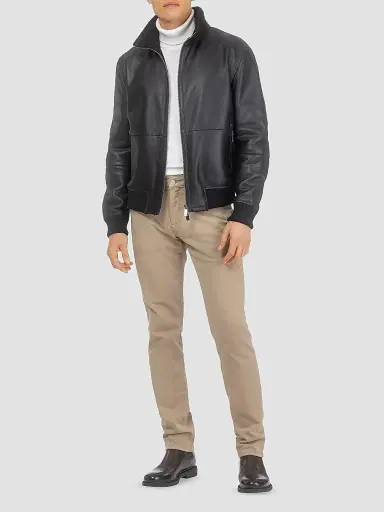 Gorski Men's Shearling Lamb Bomber Jacket - Black | Thumbnail 5