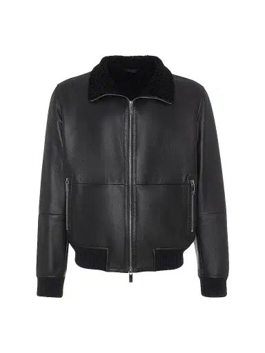 Gorski Men's Shearling Lamb Bomber Jacket - Black | Thumbnail 1