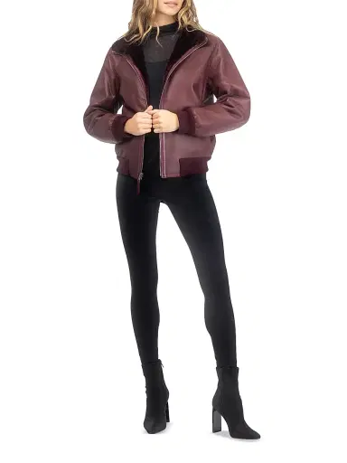 Gorski Women's Reversible Select Grooved Shearling Lamb Insignia Coat - Burgundy - Size XL | Thumbnail 2