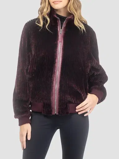 Gorski Women's Reversible Select Grooved Shearling Lamb Insignia Coat - Burgundy - Size XL | Thumbnail 3