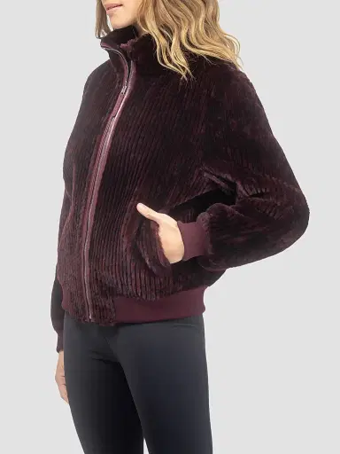 Gorski Women's Reversible Select Grooved Shearling Lamb Insignia Coat - Burgundy - Size XL | Thumbnail 4