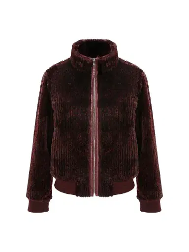 Gorski Women's Reversible Select Grooved Shearling Lamb Insignia Coat - Burgundy - Size XL | Thumbnail 1