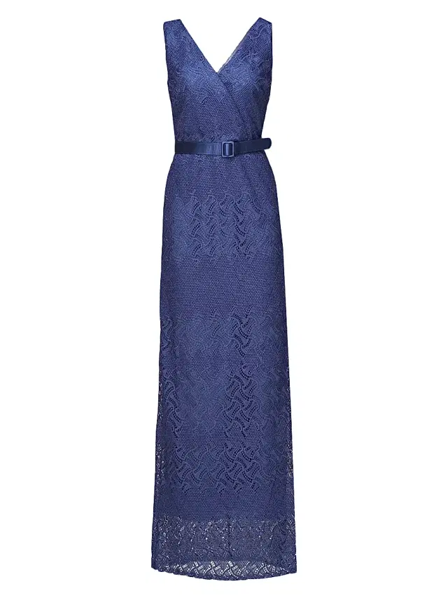 Kay Unger Women's Hendrix Belted Lace Column Gown - Midnight