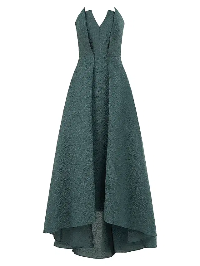 Theia Women's Imogen Strapless High-Low Jacquard Gown - Pine