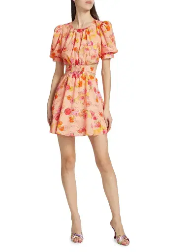 AMUR Women's Cole Cut-Out Floral Minidress - Flowers In Cloud | Thumbnail 2
