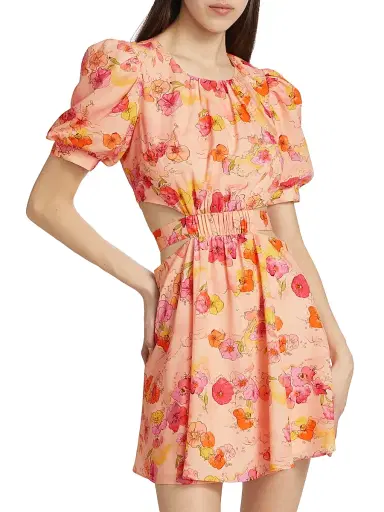 AMUR Women's Cole Cut-Out Floral Minidress - Flowers In Cloud | Thumbnail 3