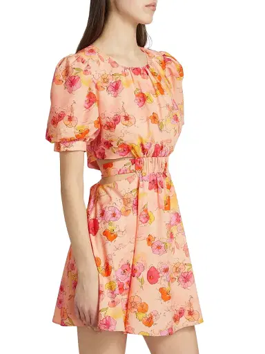 AMUR Women's Cole Cut-Out Floral Minidress - Flowers In Cloud | Thumbnail 4