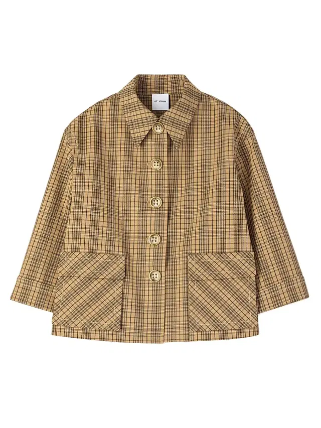 St. John Women's Collection Line Technical Plaid Jacket - Tan Multi