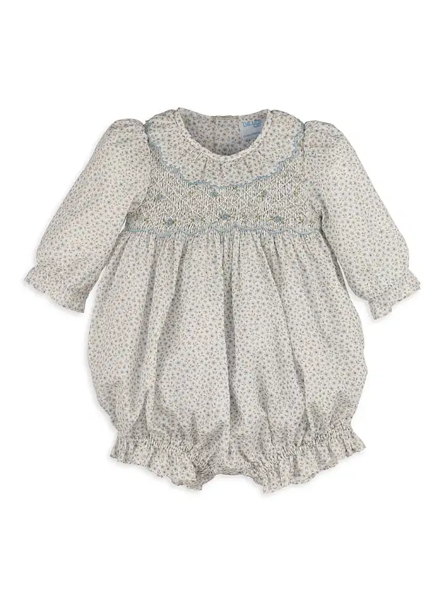 Luli & Me Baby Girl's Floral Cotton Bubble Romper - Blue 24 Months
