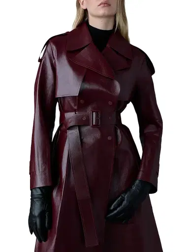 Mackage Women's Carmela Leather Belted Trench Coat - Garnet | Thumbnail 2