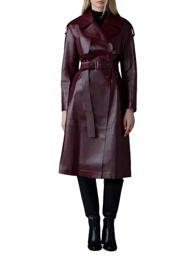 Mackage Women's Carmela Leather Belted Trench Coat - Garnet | Thumbnail 3