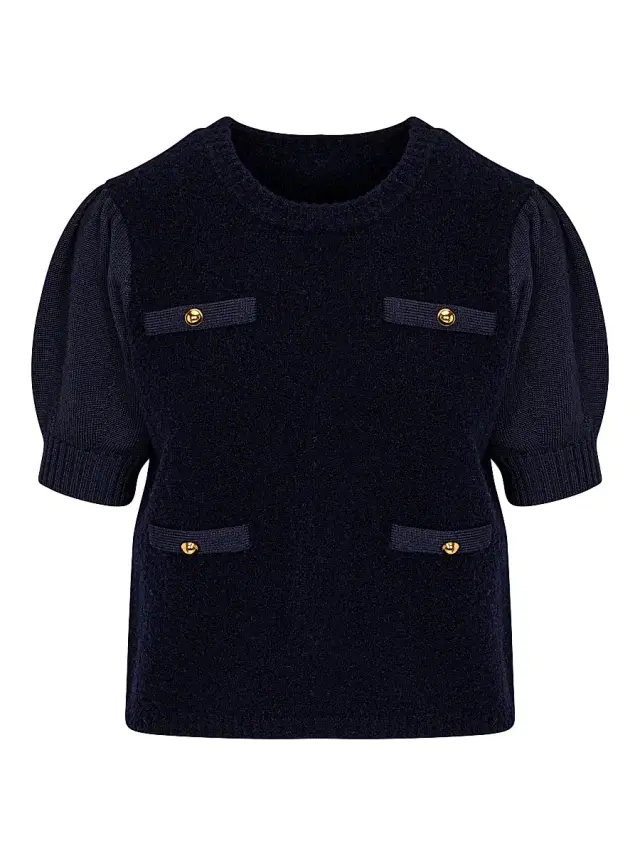 Rebecca Taylor Women's Lady Bouclé Short Puff Sleeve Sweater - Dark Navy