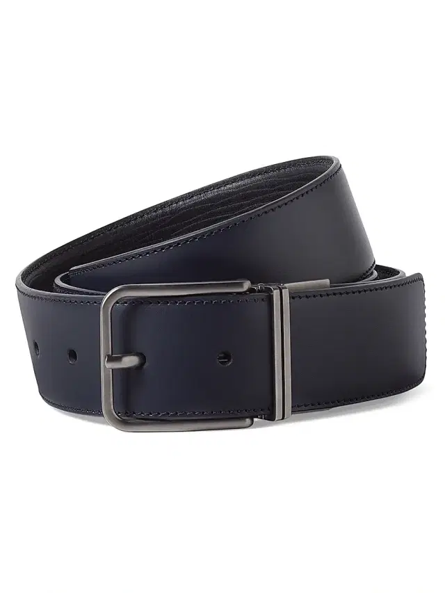 ZEGNA Men's Reversible Leather Belt - Dark Blue Black
