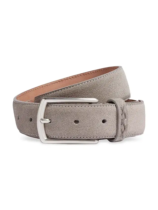 Zegna Men's Suede Belt - Grey Melange
