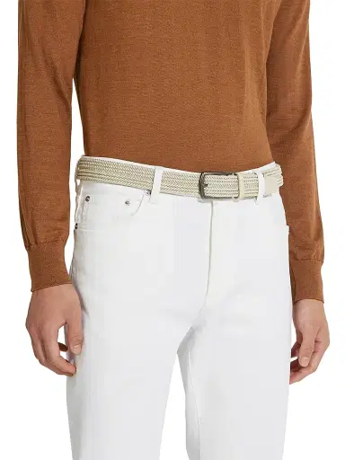 Zegna Men's Braided Rayon Belt - Light Beige | Thumbnail 3