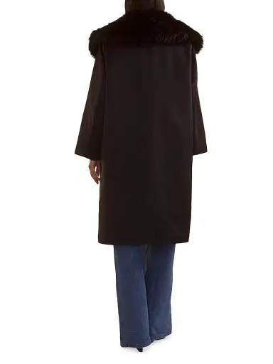 Cynthia Rowley Women's Faux-Fur Collar Satin Coat - Black | Thumbnail 4 Cynthia Rowley Women's Faux-Fur Collar Satin Coat - Black | Thumbnail 4