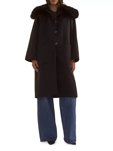 Cynthia Rowley Women's Faux-Fur Collar Satin Coat - Black | Thumbnail 1 Cynthia Rowley Women's Faux-Fur Collar Satin Coat - Black | Thumbnail 1